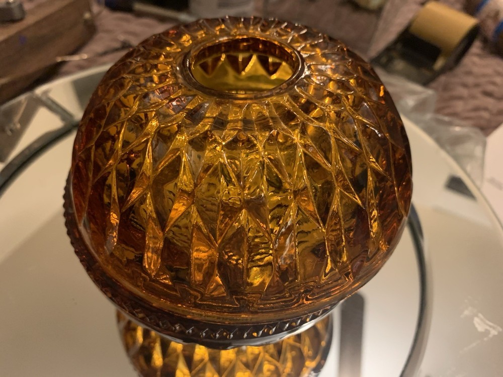 Vintage Indiana Glass amber Candle Holder Fairy lamp