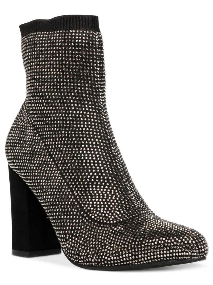 WILD PAIR Womens Black Sock Stretch Baybe Pointed Toe Block Heel Booties 6.5 M