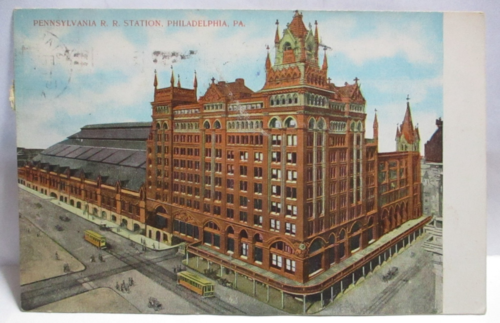 1909 Postcard Pennsylvania Railroad Station Philadelphia Pa, Depot, Railway
