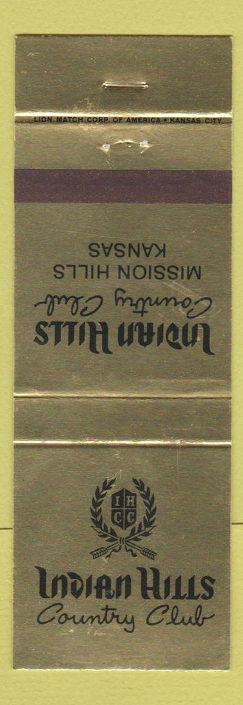 Matchbook Cover - Indian Hills Country Club Mission Hills KS
