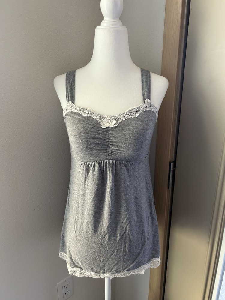 Grey Lace Stretch Cami Top Fairy Coquette Romantic Feminine Y2K Elena Gilbert