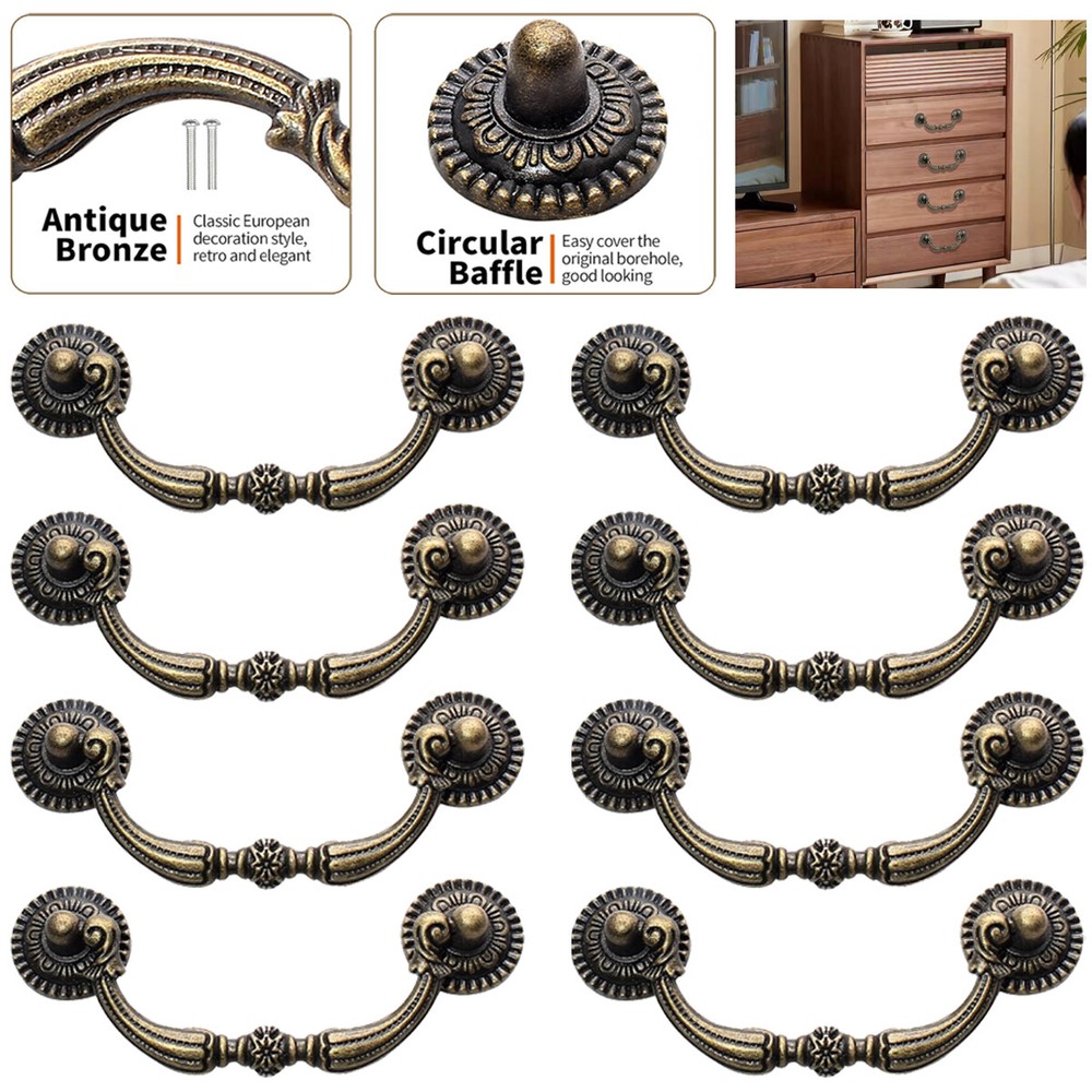 Vintage 10X Drop Bail Dresser Pulls in Antique Bronze Cabinet Handle