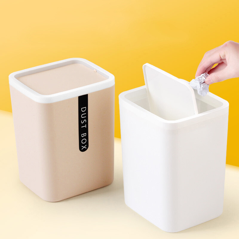 Mini Trash Can Waste Bin Sundries Barrel 360 Degree Shake Cover Storage Bucket