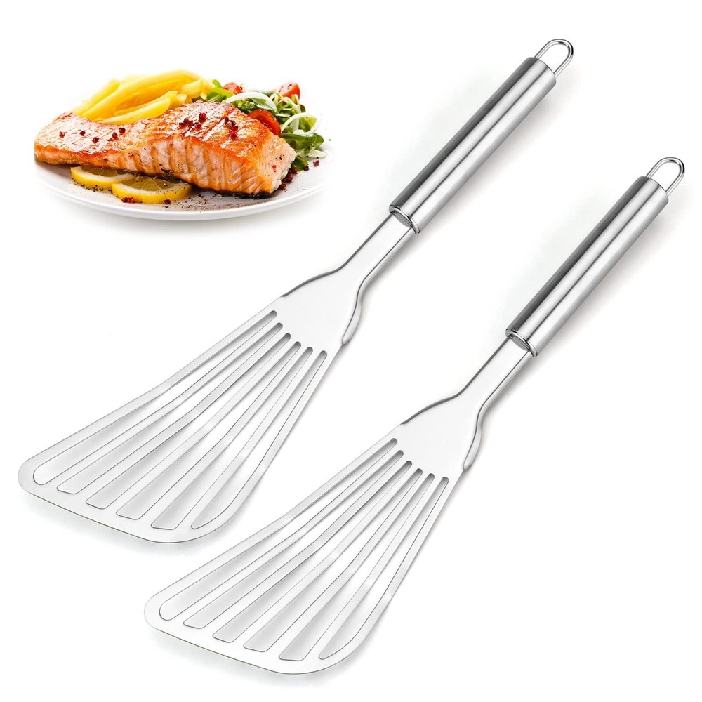 2-Piece Cualork Fish Spatula, Upgrade Metal Spatula, Big Size Spatula Stainle...
