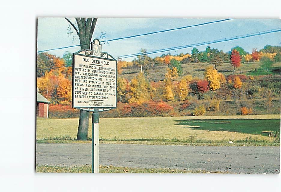 Postcard Roadsign Old Deerfield Massachusetts USA
