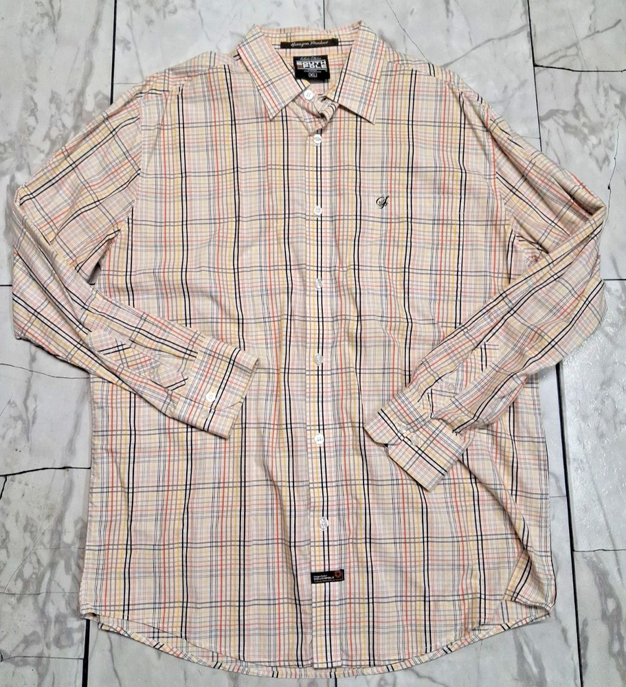 Vintage Southpole Shirt Mens XL Yellow Plaid Short Sleeve Button Up Baggy Y2K