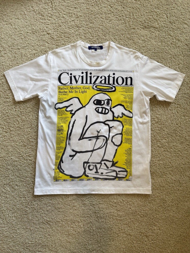 Comme des Garcons Junya Watanabe White Civilization Graphic T-Shirt Men's Size M