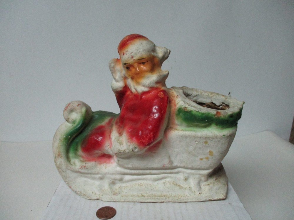 Vintage Christmas Santa Claus in Sleigh Paper Mache Candy Container