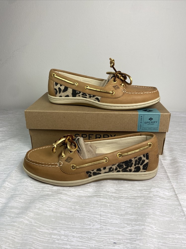 Sperry Firefish Leopard Linen Women’s Topsider Leather Shoes 7 M