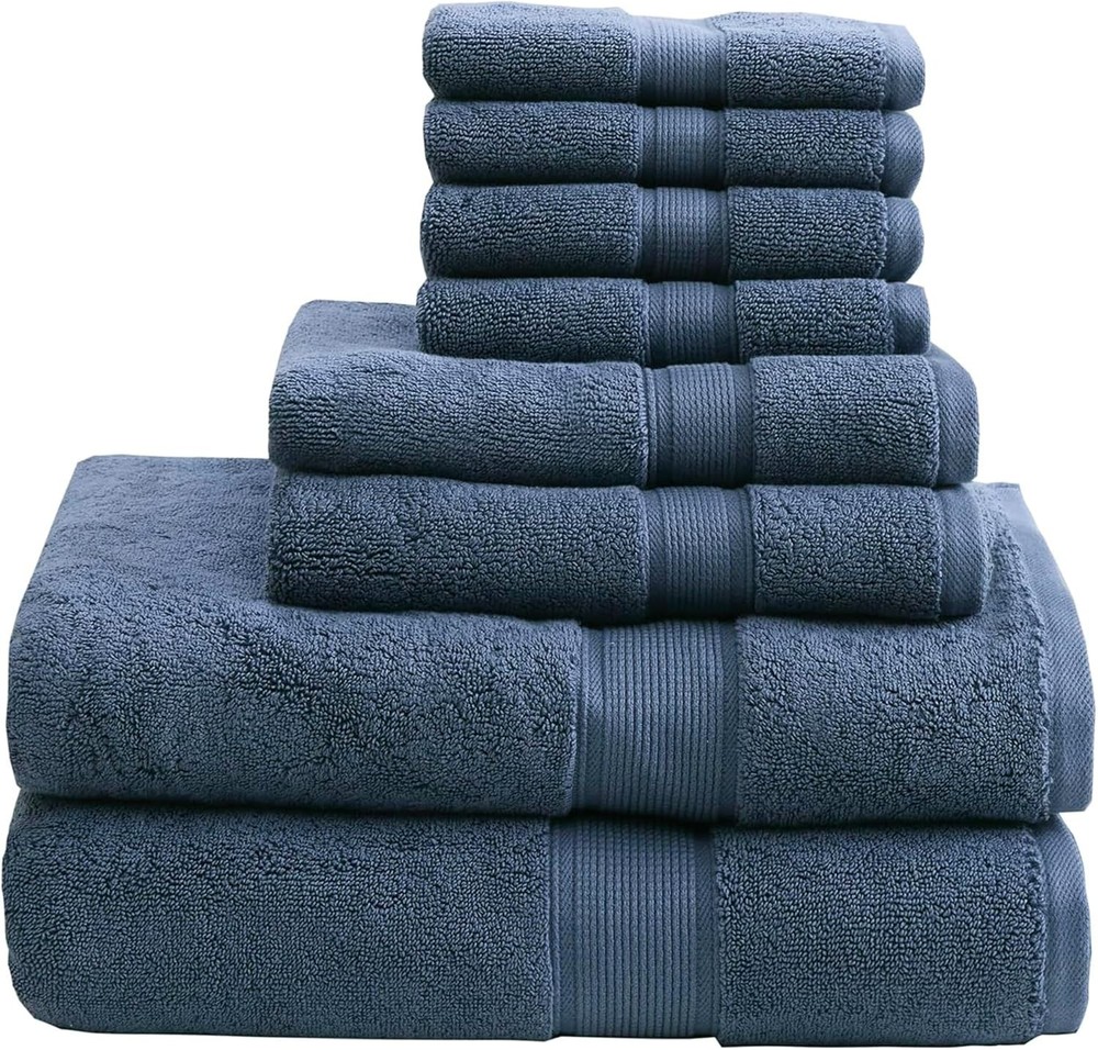 Madison Park 800GSM 8-Piece Bath Towel Set in Slate Blue - Soft & Absorbent
