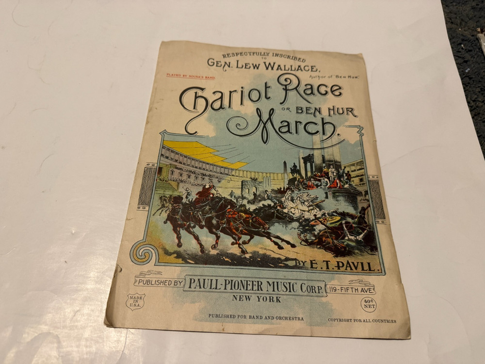 Chariot Race Piano Solo Vintage Sheet Music Or Ben Hur March ET Paul 1894