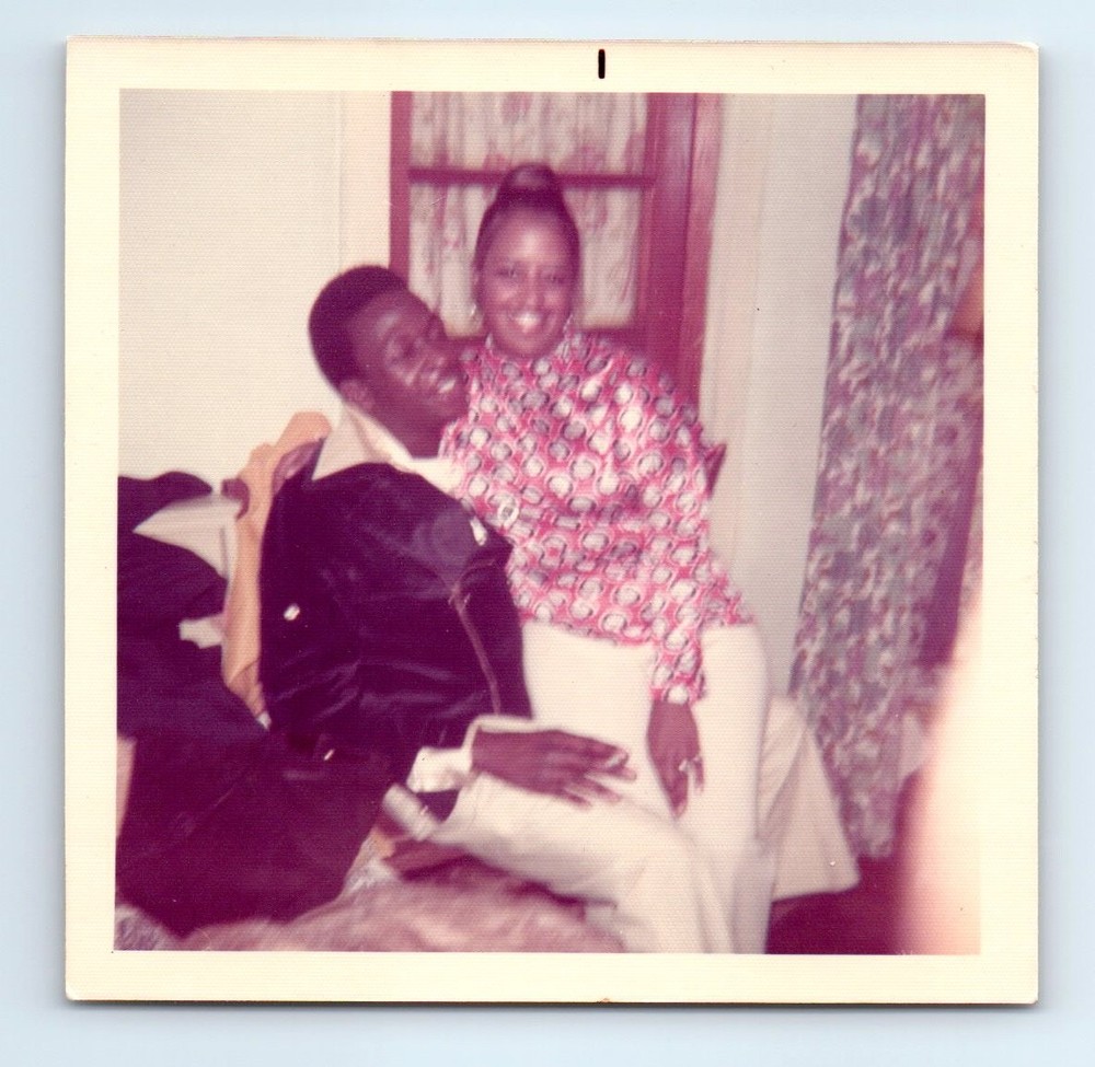 Old Vintage Square Color Photo BLACK AFRICAN AMERICAN MAN WOMAN AFFECTIONATE