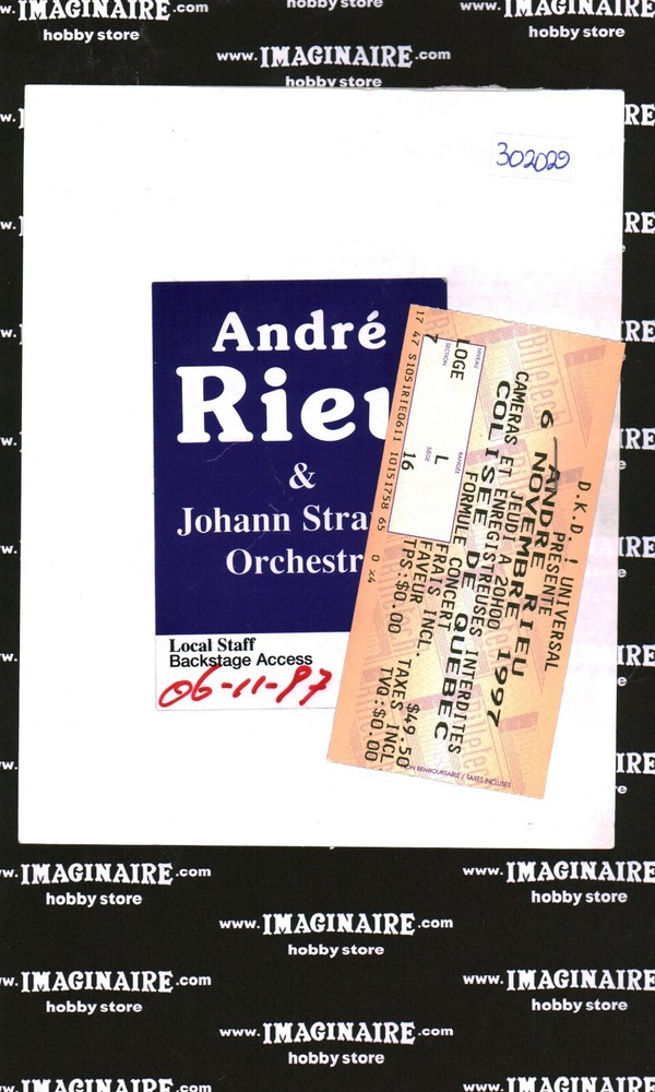 1997 André Rieu Colisée de Québec Ticket & Local Staff Backstage Pass (302029)
