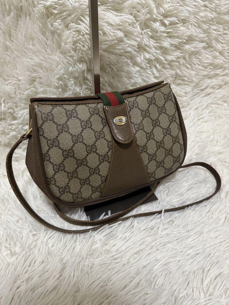 GUCCI GG Pattern Leather Shoulder Bag Brown Authentic Vintage Crossbody