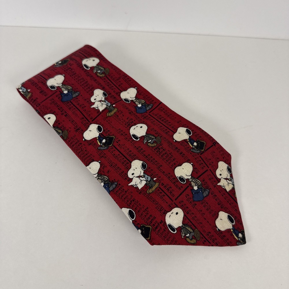 Peanuts Snoopy & Friends Stock Market Silk Tie Made In USA Red/ Maroon 4in x 57”