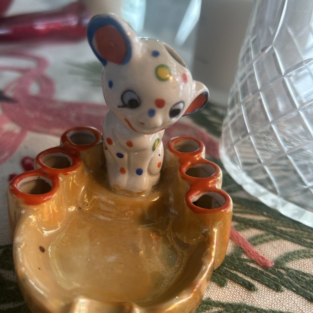 Comical Elephant Cigarette Holder 1940s Japan Lusterware Ashtray  Vintage Fun