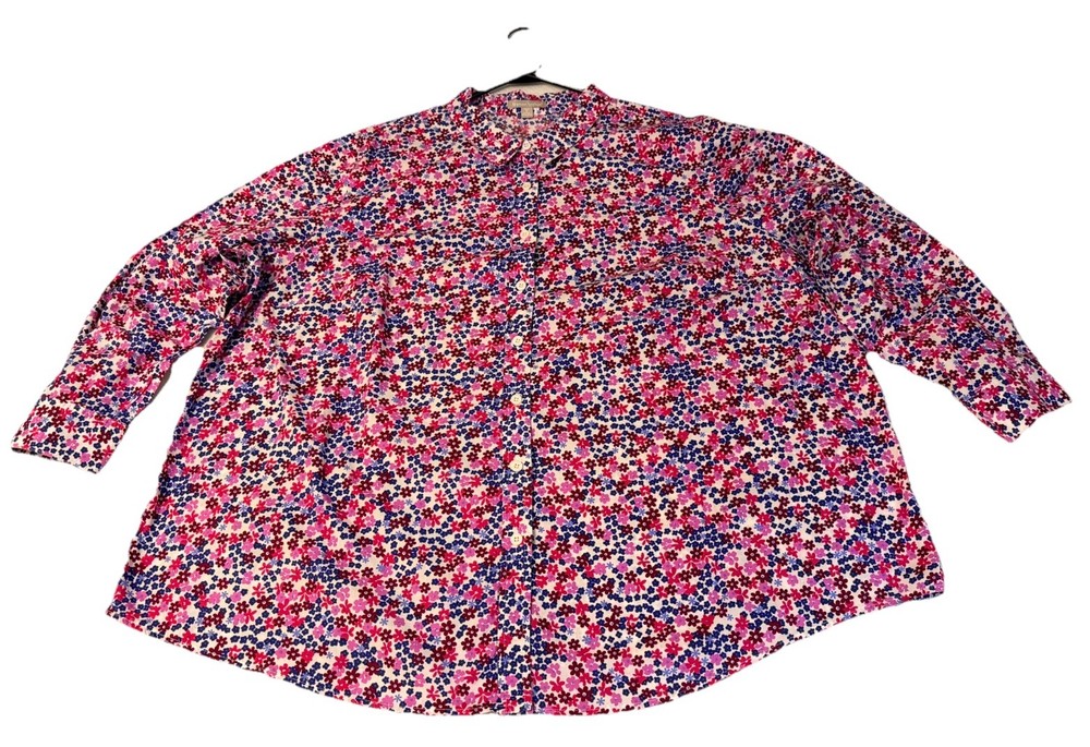 WOMAN WITHIN Women 3X 30/32 Floral Button Up Shirt Long Slv Pink Purple White