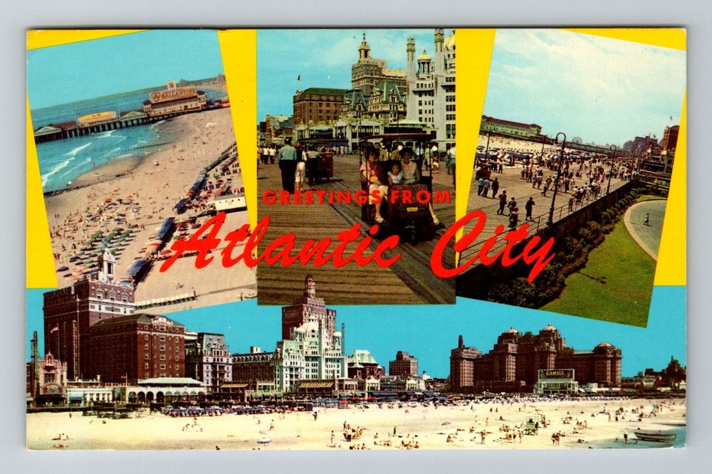 Atlantic City, NJ-New Jersey, Greetings Boardwalk Beach Views Vintage Postcard
