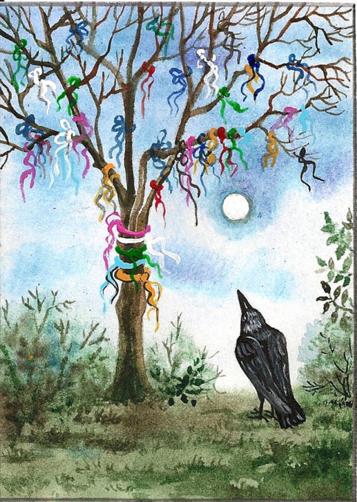 5x7 PRINT OF PAINTING RAVEN CROW RYTA LEGEND FANTASY GOTHIC TREE WICCA pagan 🌳