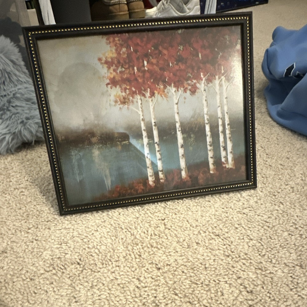 Framed Realism Landscape Painting of Birch Trees on Canvas, Nature Art