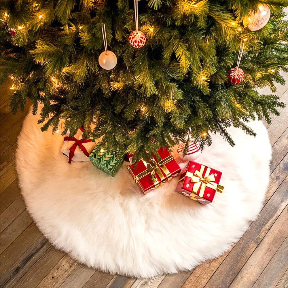 Christmas Tree Skirt - 48 Inchs Large Size White Luxury Faux Fur Tree Skirt C...