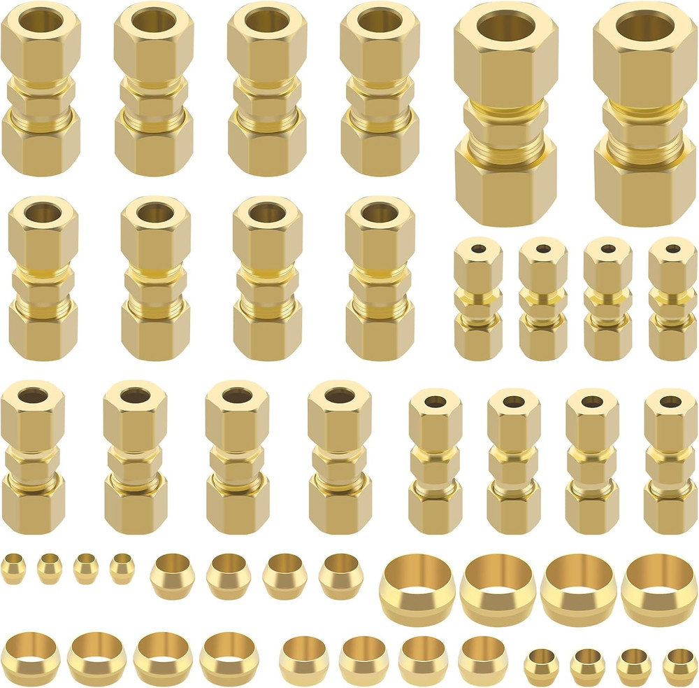 46Pcs Brass Compression Tube Pipe Fittings Assortment Kit,  1/8