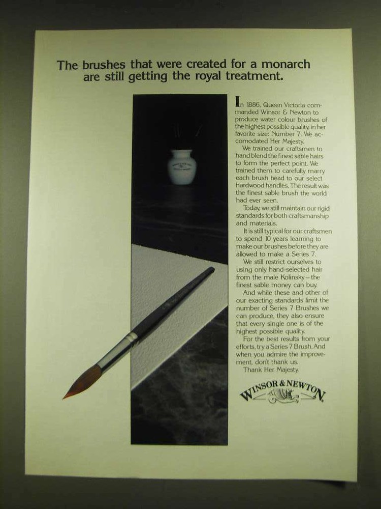 1990 Winsor & Newton Series 7 Sable Water Colour Brushes Ad