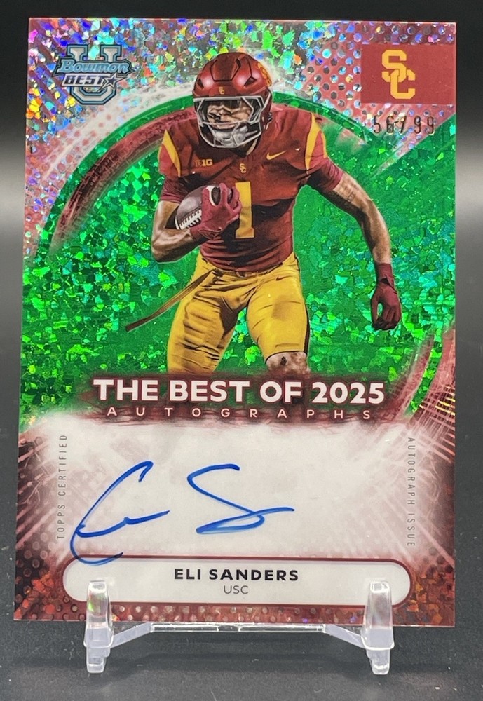 Eli Sanders 2025 Bowman University's Best Auto Green Mini-Diamond Refractor /99
