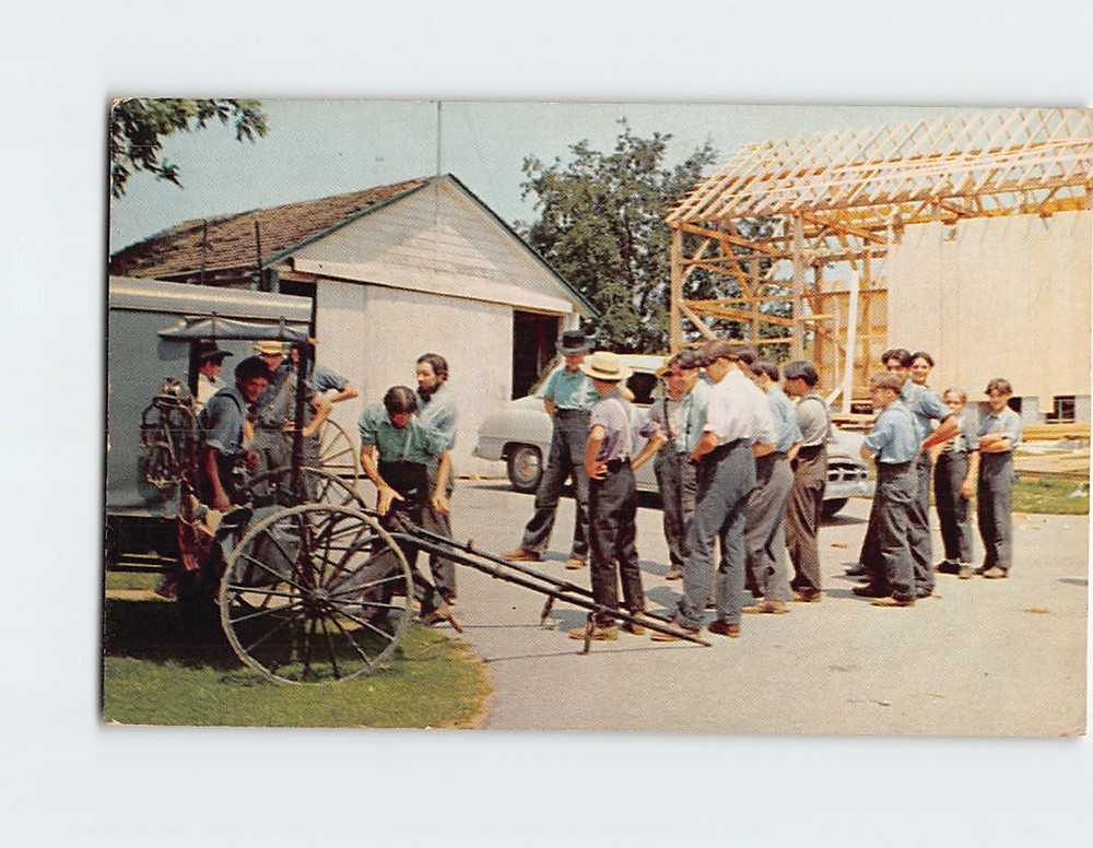Postcard Time-Out from Barn Raising by the Amish Pennsylvania USA