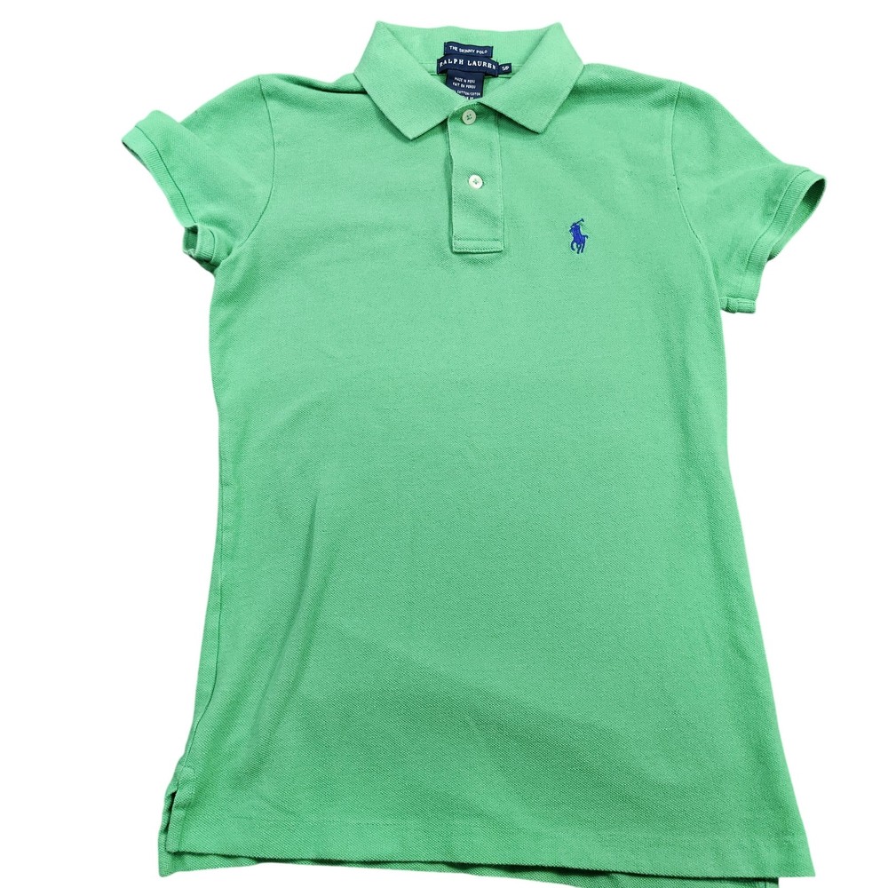 Ralph Lauren Polo Shirt Womens S Green Skinny Fit Short Sleeve Pony Logo Top