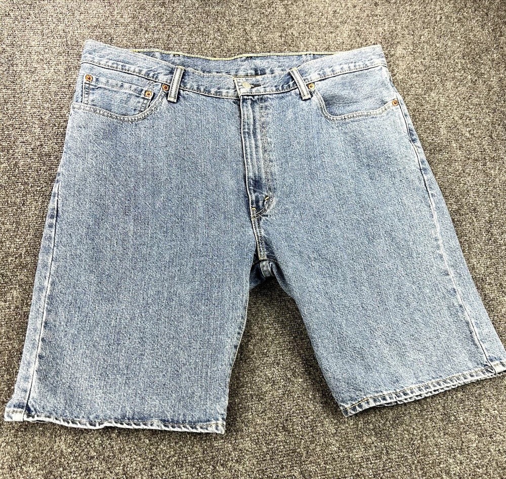 Levis 505 Jean Shorts Mens 40 Blue Denim Jorts Regular Fit Dark Wash 100% Cotton