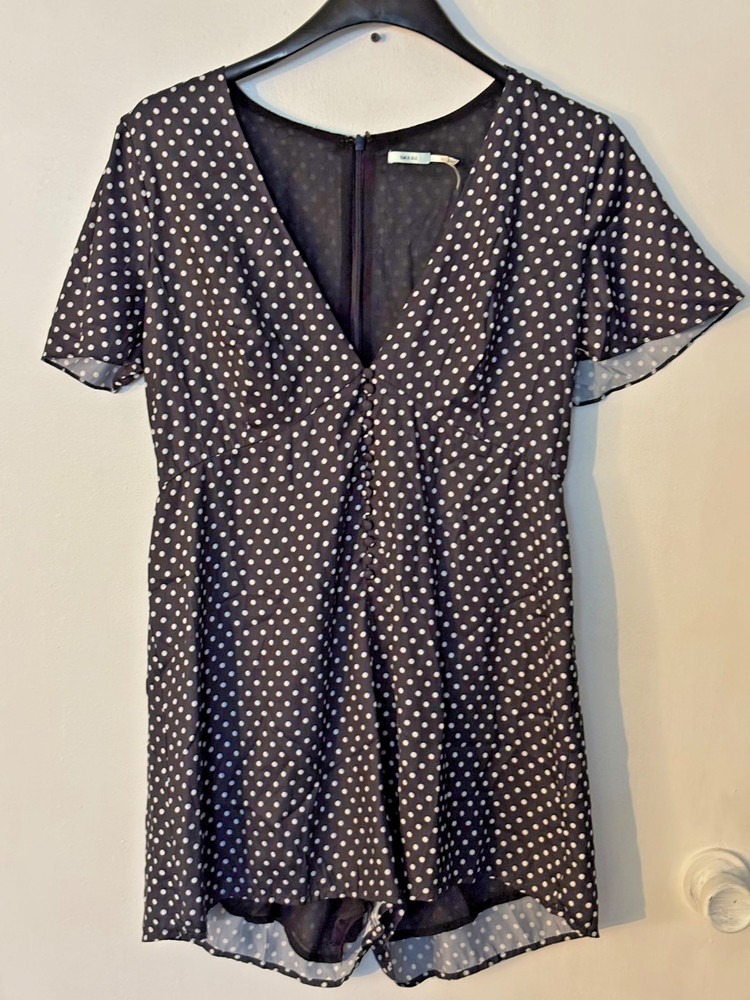 Kimchi Blue Romper L Urban Outfitters Black White Polka Dot Vintage Style