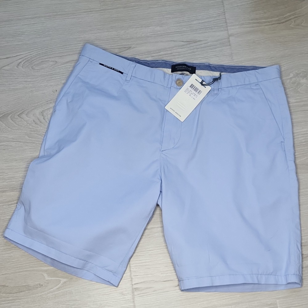 Scotch & Soda Men's Light Blue Cotton Chino Shorts Button Closure 38in Waist