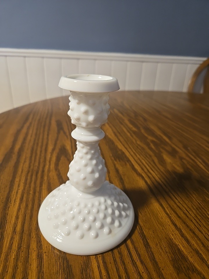 Vintage Fenton White Hobnail Milk Glass Candle Holder