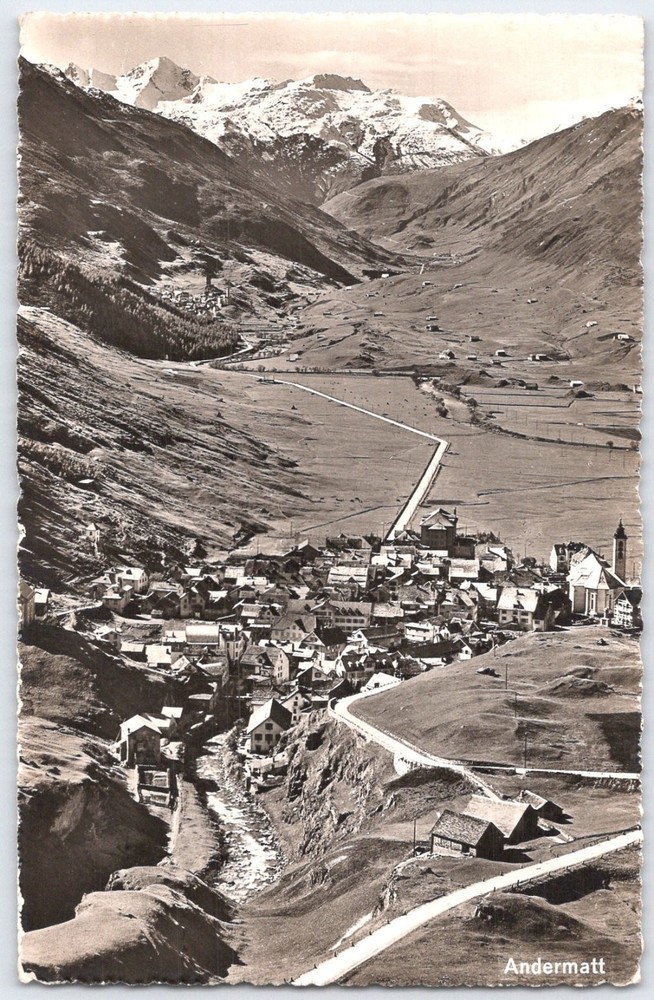 1939 Andermatt Switzerland Valley Village Snowy Alps RPPC Postcard