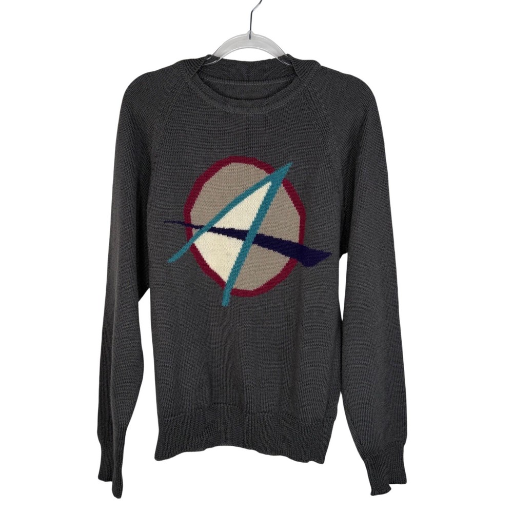 Vintage Grandpa Sweater Abstract Geometric Print in Gray Size Small