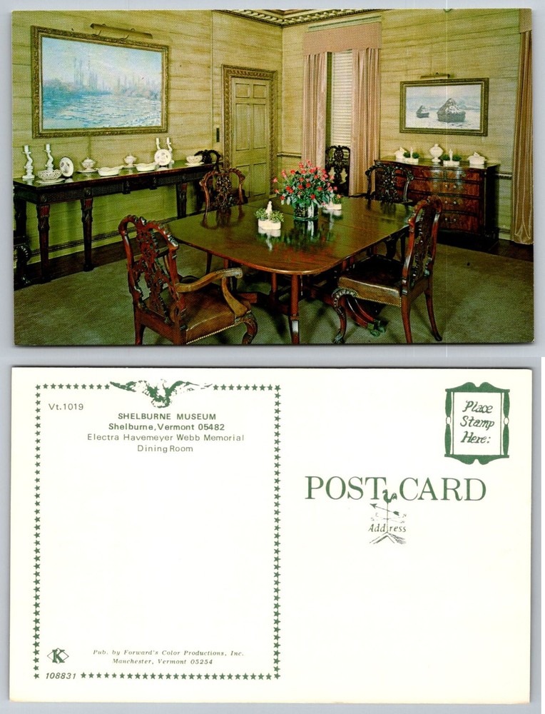 Shelburne Museum Vermont Electra Havemeyer Webb Memorial Dining Room Postcard