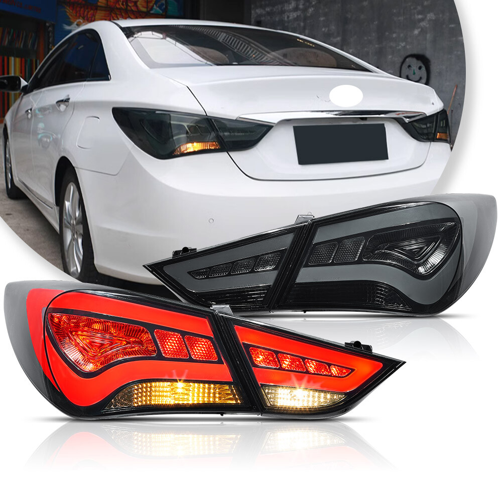 2011-2014 Hyundai Sonata LED Tail Lights Smoked Lens Halogen Rear Lamps Pair