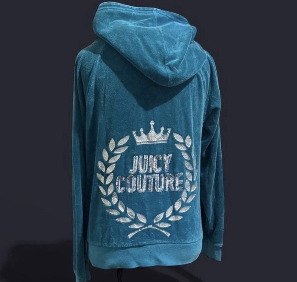 Vintage Y2K Juicy Couture Terry Velour Zip Up Hoodie Sweater size M 2000s Blue