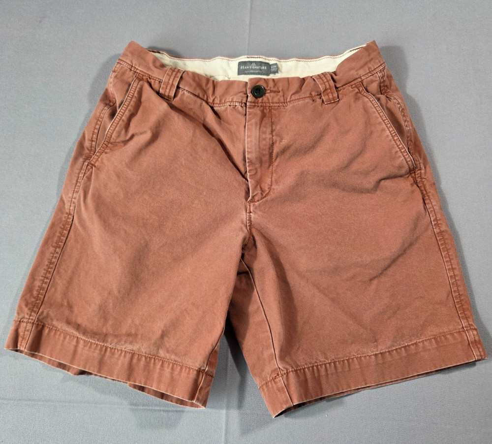 LL Bean Signature Shorts Mens 32W Brown Rust Faded Slim Straight Chino