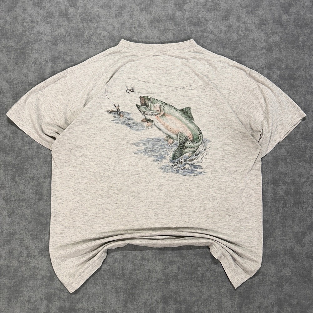 VTG 90s Eagle Kansas City Smoky Mountain trout fishing graphic tshirt mens XL