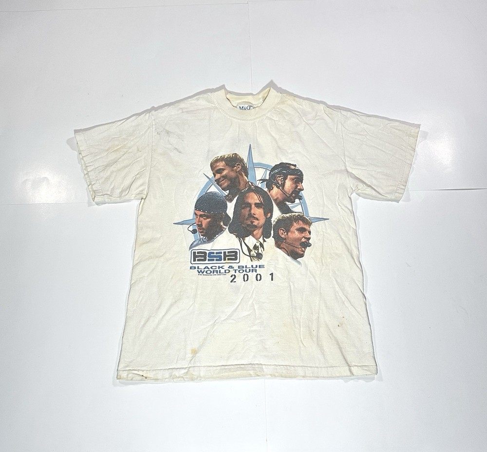 VTG Backstreet Boys T-Shirt Black & Blue World Tour Men Medium Y2K Distress RARE