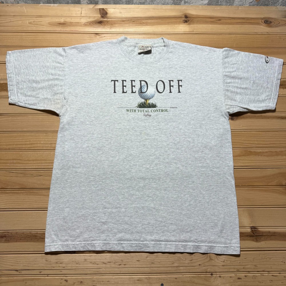 Vintage 1996 Teed Off Total Control Golfing Graphic Heather T-Shirt USA Made XL