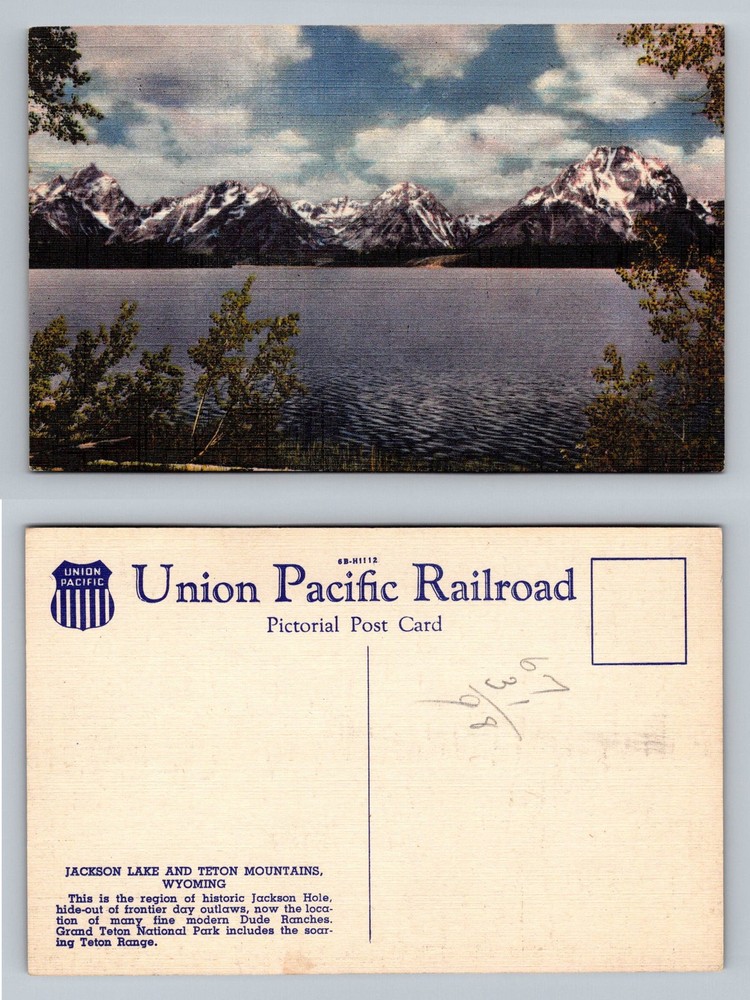 Jackson Lake, WY-Wyoming, Teton Mountains Scenic Lake View Vintage Postcard