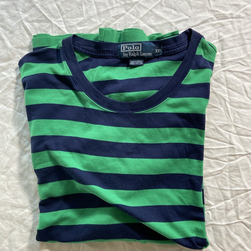 Polo Ralph Lauren Mens Tee XXL Navy Green Striped Casual Summer Shirt Top