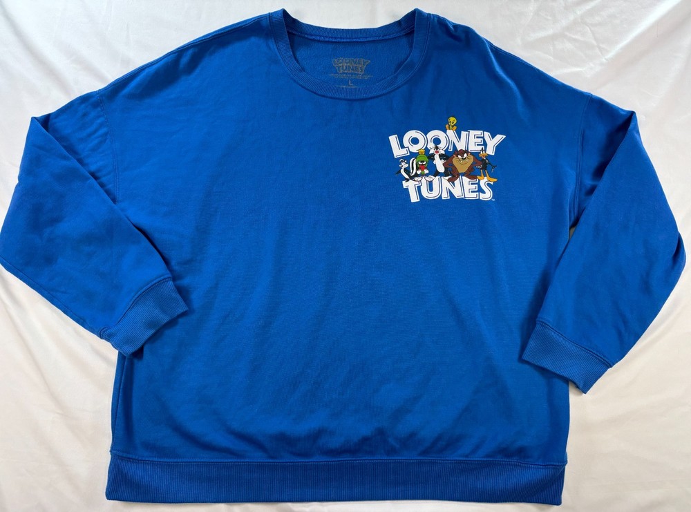 Looney Tunes Sweatshirt Womens Sz Large “That’s All Folks” Blue Crewneck