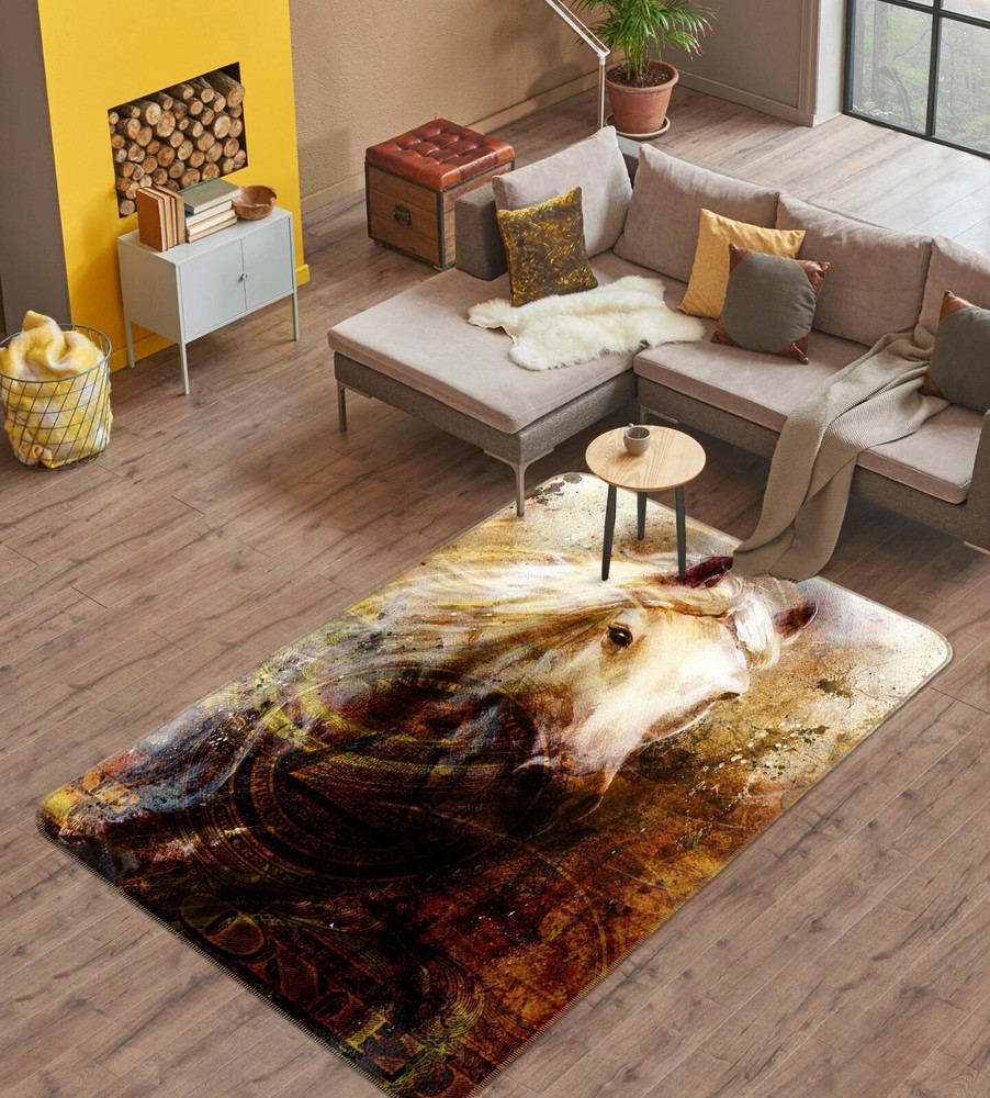 3D Retro White Horse Non Slip Rug Mat Stylish Photo Carpet O906