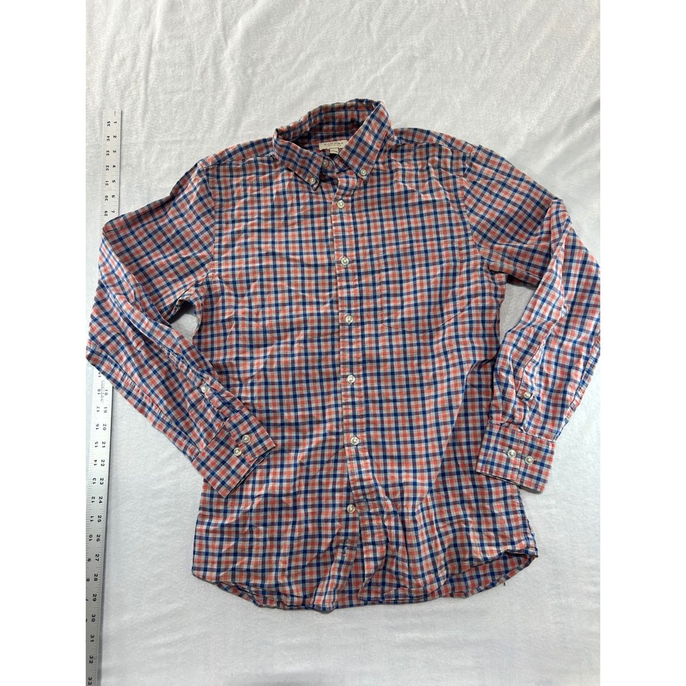 Sonoma Life Style Mens Small Orange Blue Plaid Button Down Long Sleeve Shirt