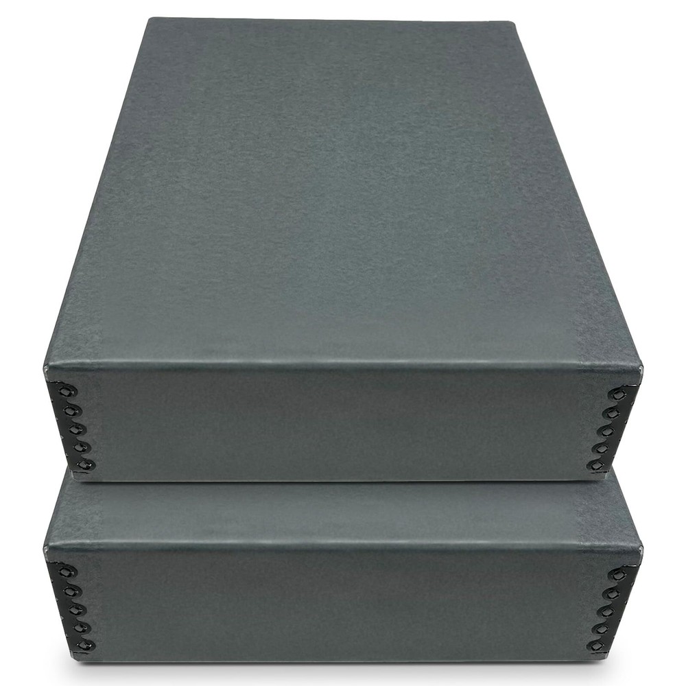 2 Pack Acid-Free Gray Archival Storage Box 9.75x12.75x3 Drop Front Museum Quality-image