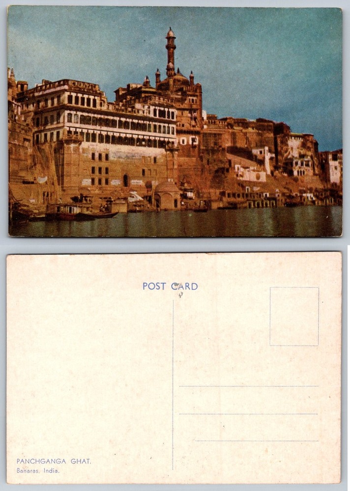 Vintage Postcard Panchganga Ghat Banaras India Varanasi River Minaret Scene